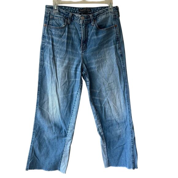 Abercrombie & Fitch Wide Leg Jeans Cropped Raw Hem Two Tone Women’s 27 Boho - Picture 1 of 16